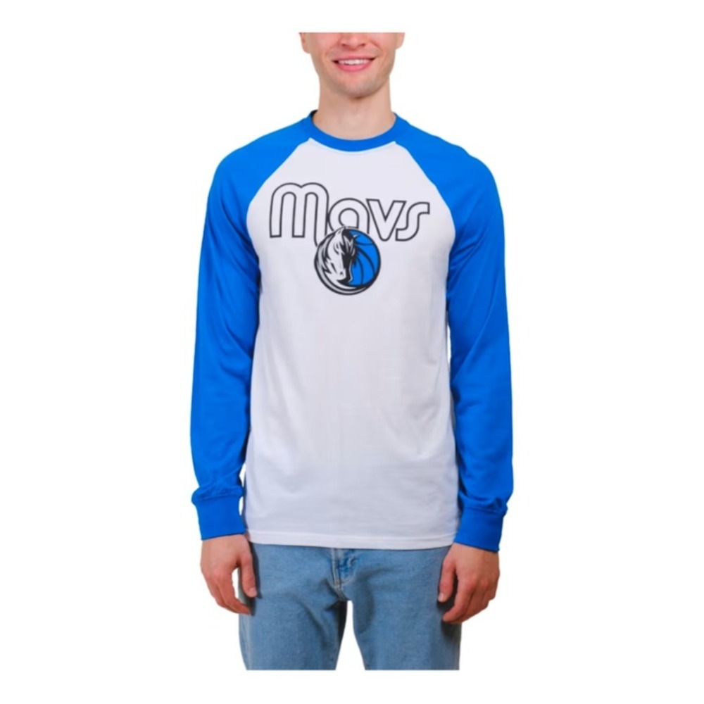 Ultra Game Mens NBA Dallas‎ Mavericks Raglan Baseball T-Shirt Blue White teen